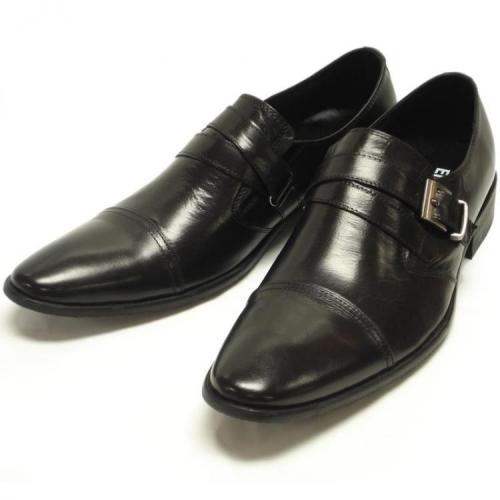 Encore By Fiesso Black Genuine Leather Monk Strapes Shoes FI6519